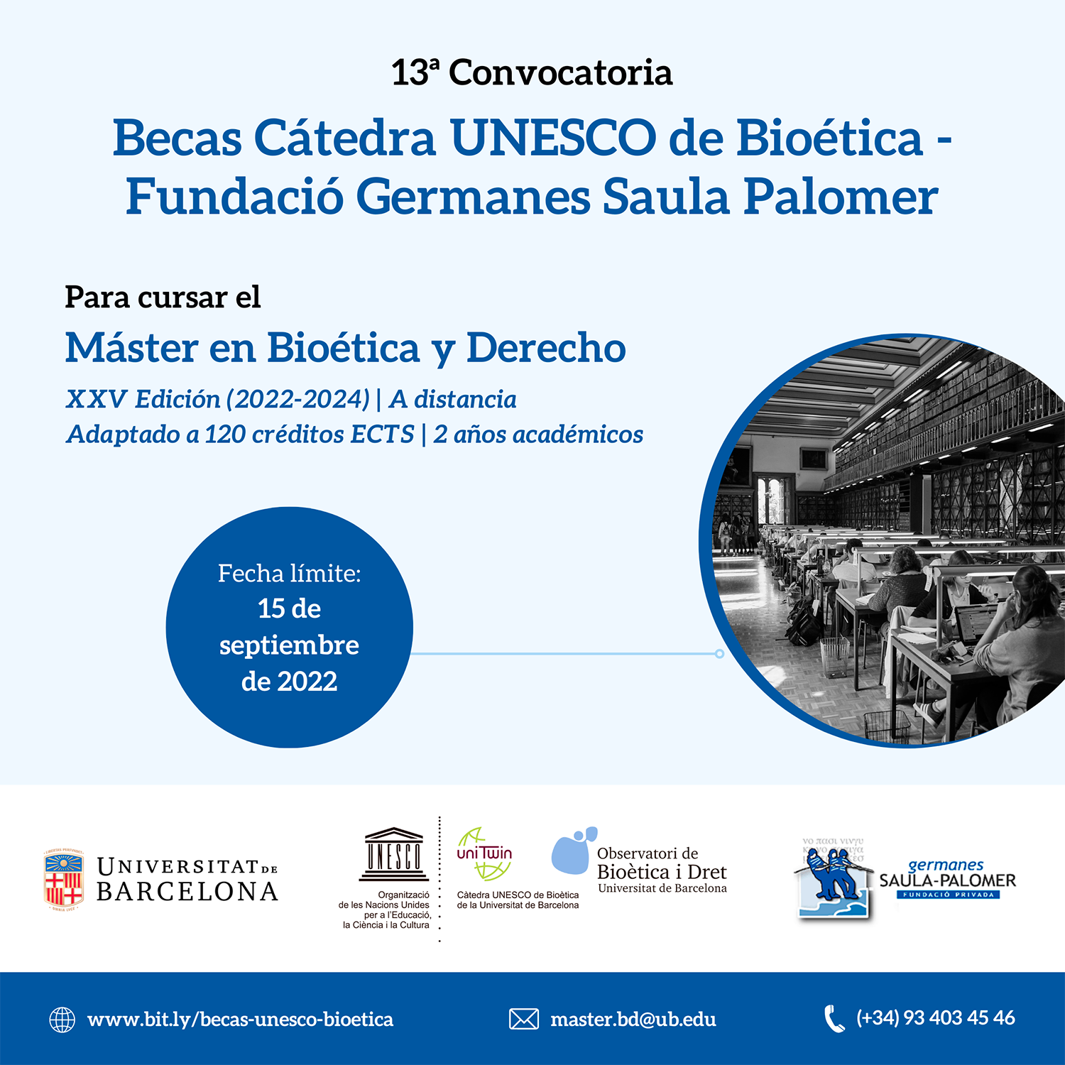 Beca Máster en Bioética y Derecho de la UB