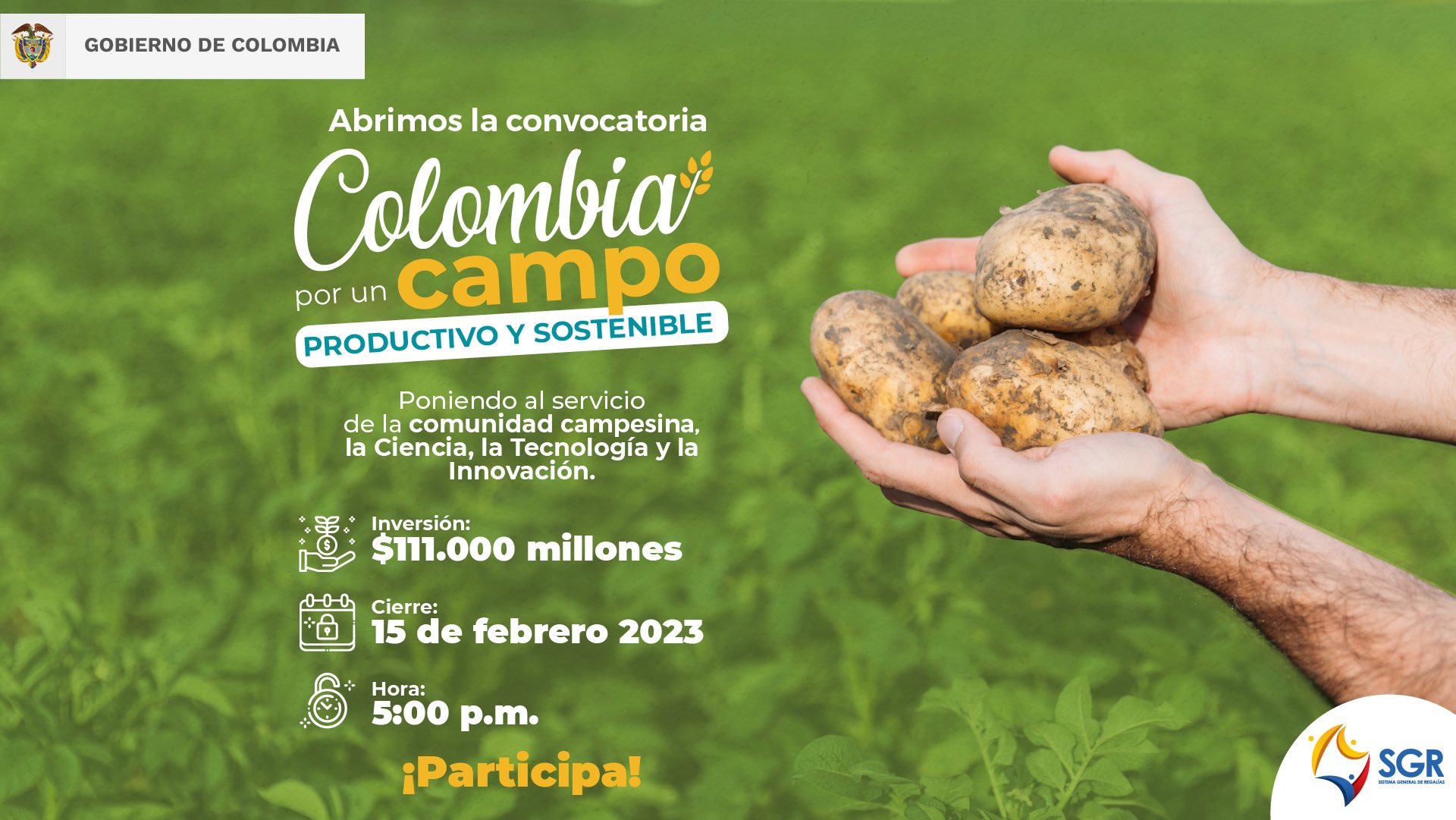 Convocatoria 32 Asignación CTeI (proyectos elegibles que contribuyan a resolver los retos asociados con el derecho a la alimentación – Colombia por un campo productivo y sostenible) de Minciencias