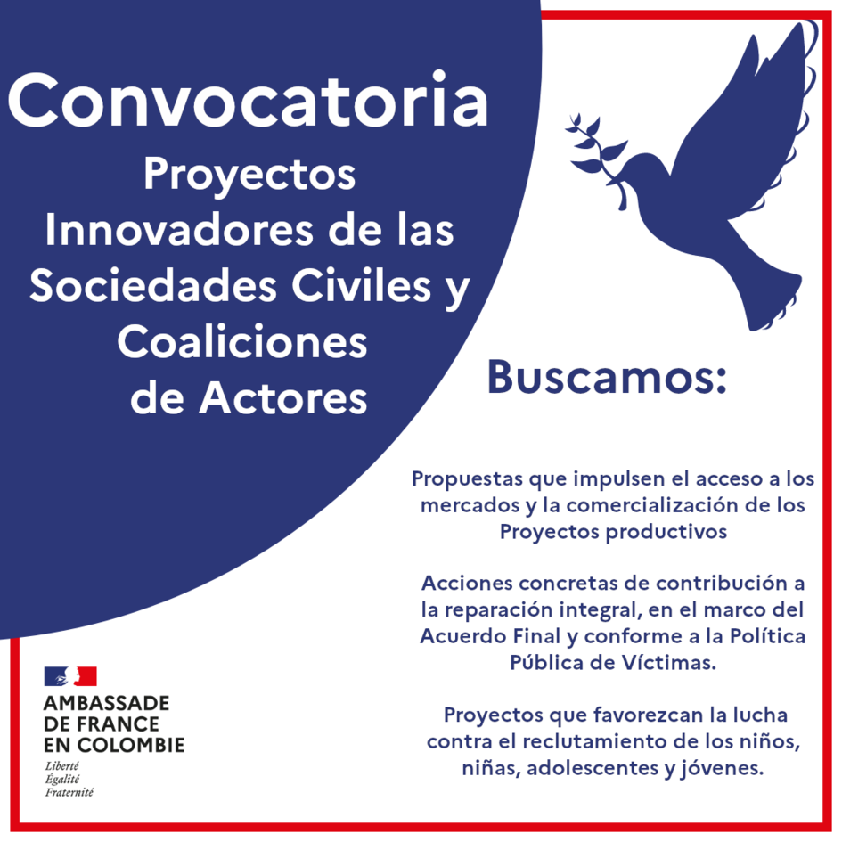 Convocatoria de la Embajada de Francia en Colombia para Proyectos Innovadores de las Sociedades Civiles y Coaliciones de Actores